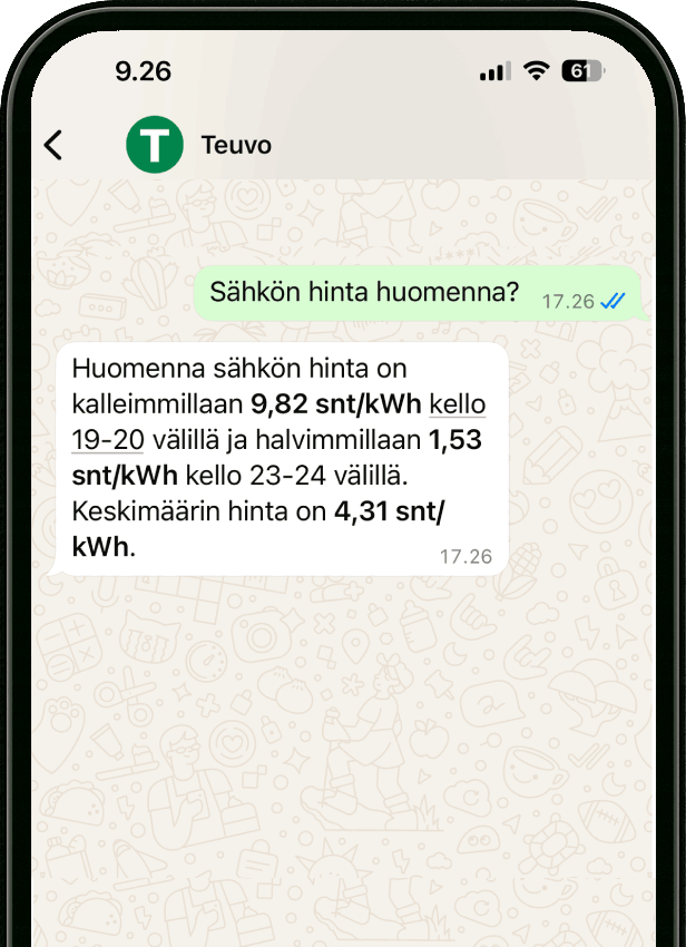 Tekoäly chat - sähkön hinta huomenna
